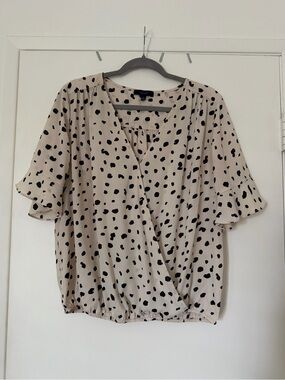 Eclair- Women's Cream Polka Dot Short Sleeve Blouse-Lg